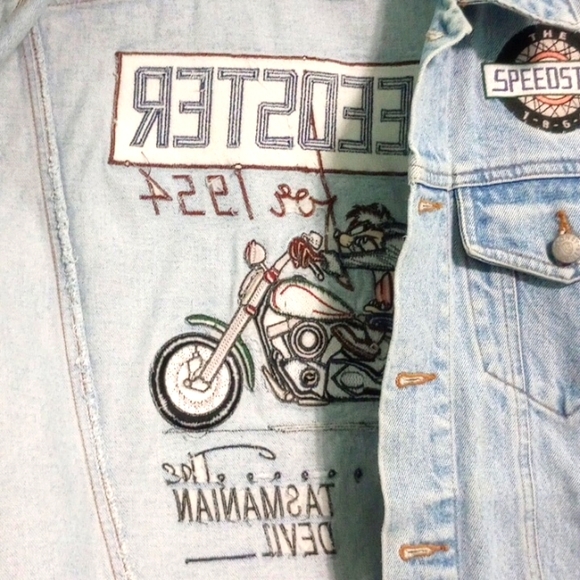 Vintage Acme Clothing Taz Tasmanian Devil Speedster Distressed Denim Vest - Picture 8 of 9